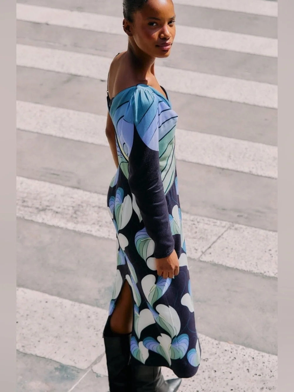 Farm Rio , Black Lovely Anthurium One-Shoulder Maxi Dress